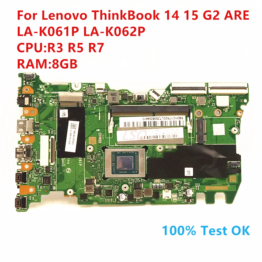 Placa base FLV3A LA-K061P LA-K062P para For ThinkBook 15 G2 ARE placa base para ordenador portátil con CPU AMD R3 R5 R7 RAM 8GB