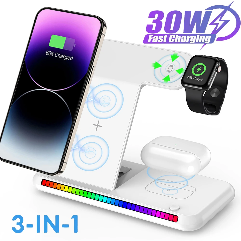 

3In1 Foldable sound pickup lamp Wireless Charger Stand For iPhone15 14 13 12Pro Max Plus IWatch AirPods3/2 Fast Charging Station