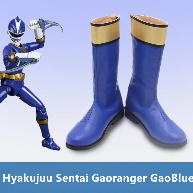 Hyakujuu Sentai Gaoranger GaoBlue Kai Samezu Cosplay Costume Shoes Carnival Halloween Boots Handmade Faux Leather Boots