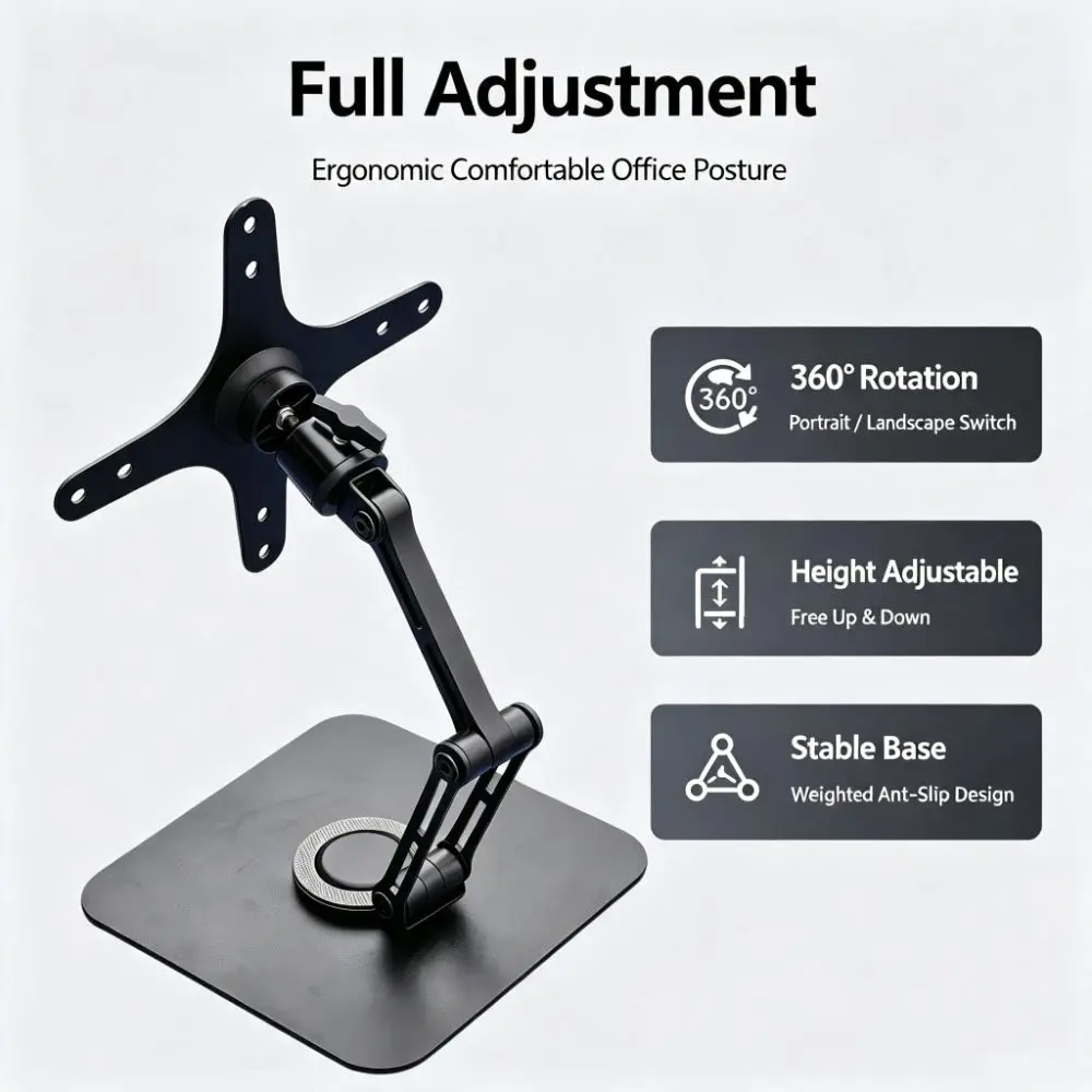 360 Degree Rotation Monitor Stand Height Adjustable Round Base Portable Screen Stand Square Base Free Suspension