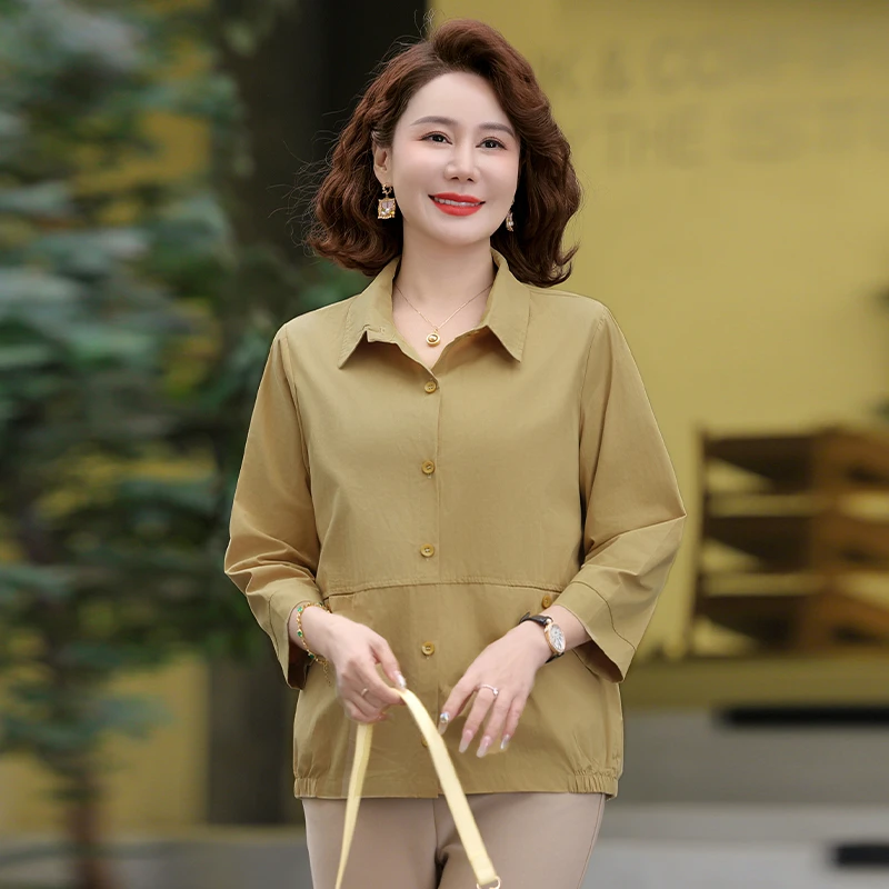 

Весенняя модная верхняя одежда: тонкая женская кофта для среднего возраста, брендовый топ в корейском стиле, свободный крой, длинный рукав, чистый хлопок.