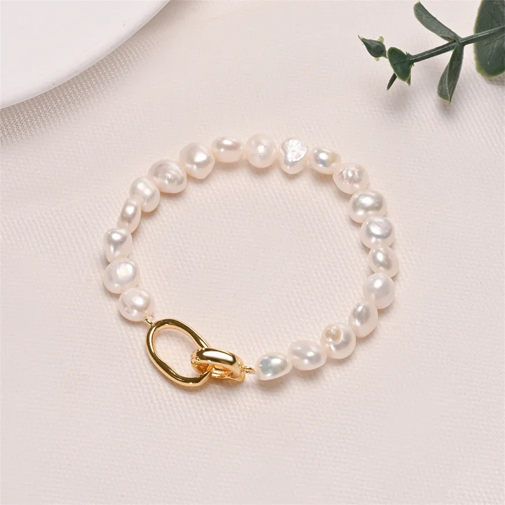 YWYC 7-8mm Black Baroque Freshwater Pearl Bracelet for Women Copper Clasp 16cm 18cm 20cm Length Pearl Bracelets Jewelry Gift