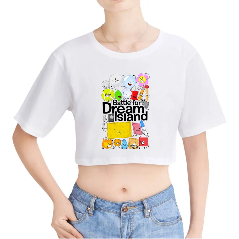 Jacknjellify BFDI Battle For Dream Island Vintage 90s Crop Top Exposed Navel T-Shirt Oversize O-Neck Tops Women Top Tshirt