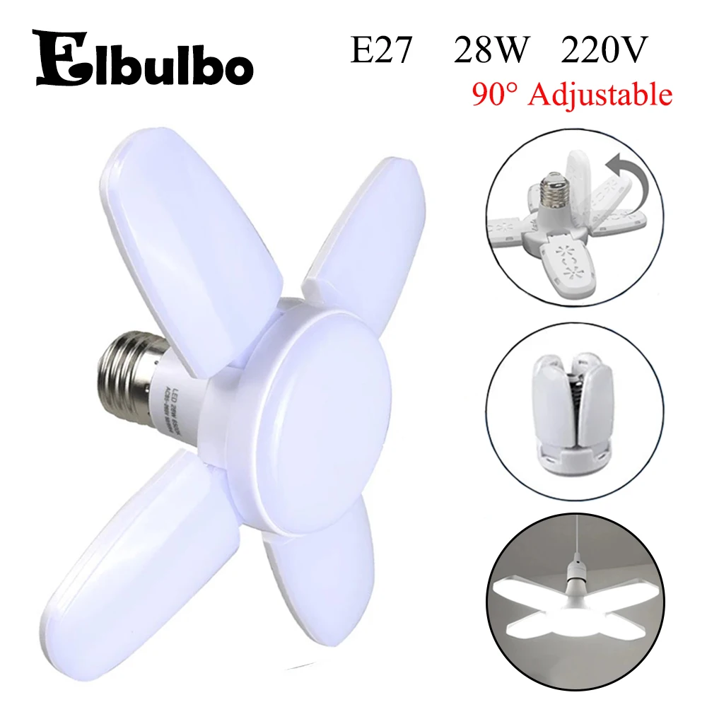 

Elbulbo 28W Foldable Four Leaf Clover LED Lamp Bulb 220V AC85-265V E27 Energy-Saving LED Bulb Room Decor Garage Ceiling Light