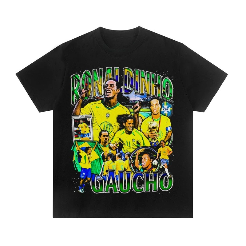 

2025 New Summer Ronaldinho Football American Tide Brand Digital Printing Tide Brand Pure Cotton Street Half-sleeve Loose T-shirt