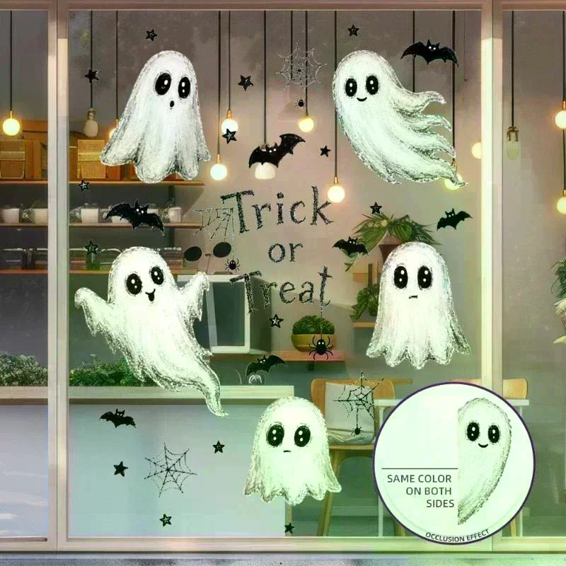 Halloween Window Clings Cute Ghost Bat Spider Patterns: Dual Side Same Color Home Shop Party Decor