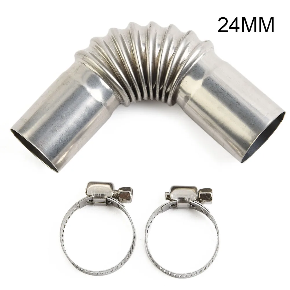 1 PC Car 25mm Exhaust Pipe Tube Elbow Connector With 2x Clips For Eberspacher For Webasto Diesel Heater Stainless Steel Silver