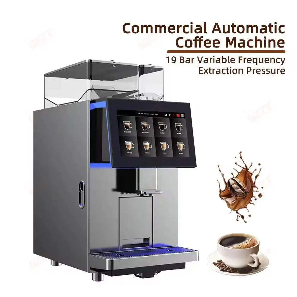 Professional Commercial Electric Automatic Coffee Machine Dual Boiler Stainless Steel Milk Foam 11.6inch Touch Screen Bean Cup