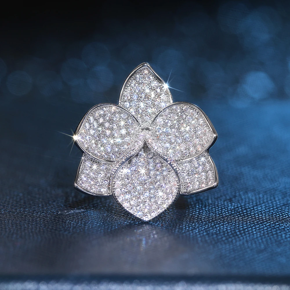 CAOSHI Elegant Wide Hollow Multi Row Ring with Cut Zirconia Stone Paving for Female Formal Celebration Party Occasions Jewelry