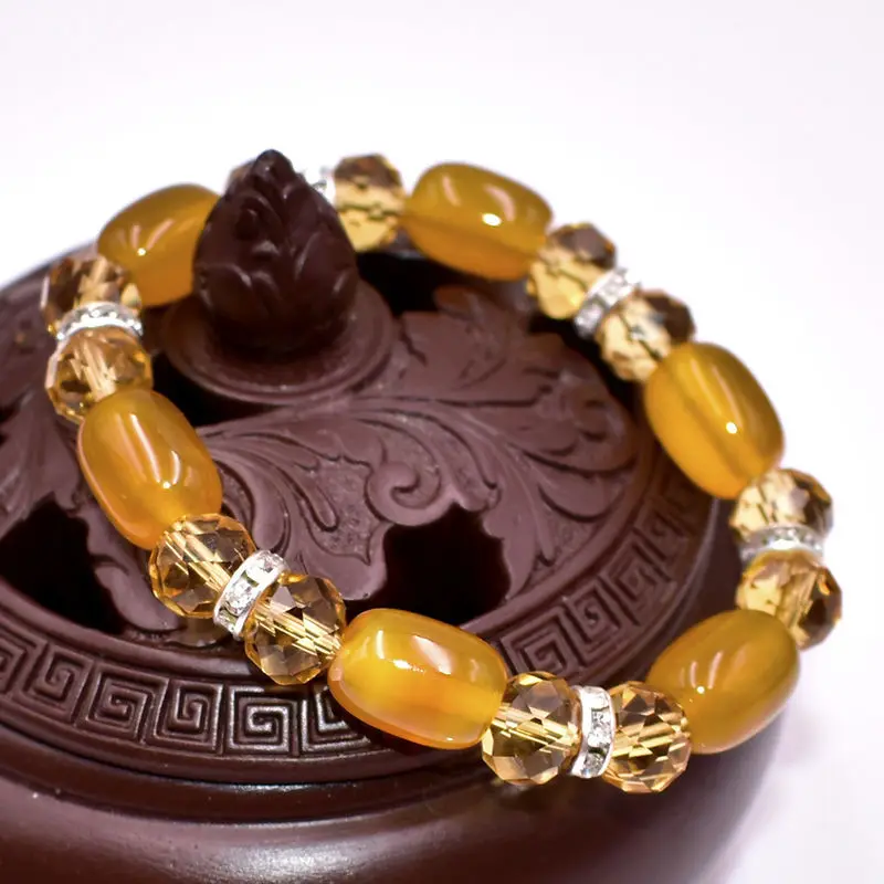 Fashion boutique auction natural new barrel bead bracelet male agate pendant necklace couple jewelry