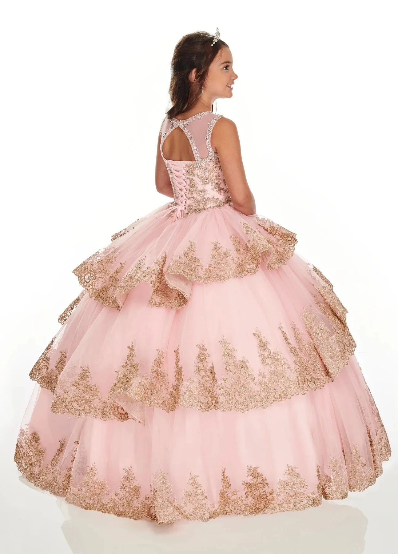 Pink Mini Quinceanera Dresses Mexican Ball Gown Appliques Flower Girl Dresses For Weddings Pageant Dresses Kids Baby Customized