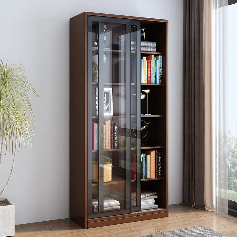 Solid wood office glass door floor-to-ceiling household living room dust-proof sliding door high cabinet