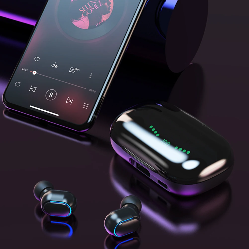 

1 Pair Earphones Noise Cancelling Wireless Headset Display Charging Case Surround Sound Sport Earbuds