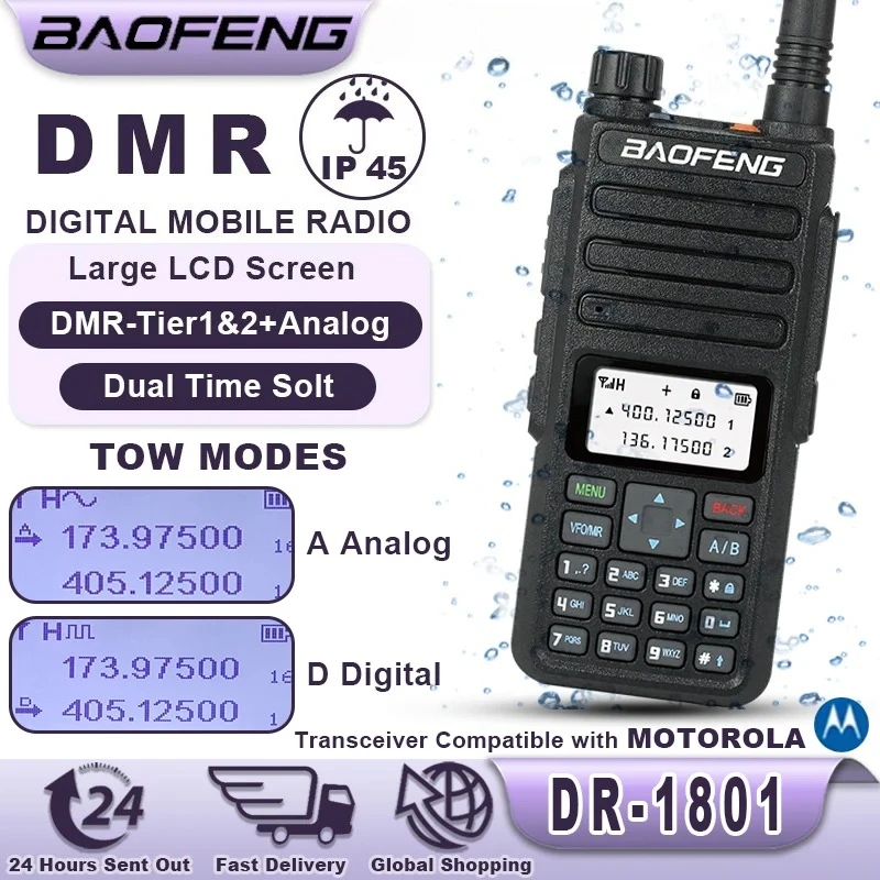 

Baofeng DR-1801 Walkie Talkie Tier 1+2 Dual Time Slot Digital UV Dual Band 136-174 & 400-470MHz DMR Radio Two Way Radio DM-1801