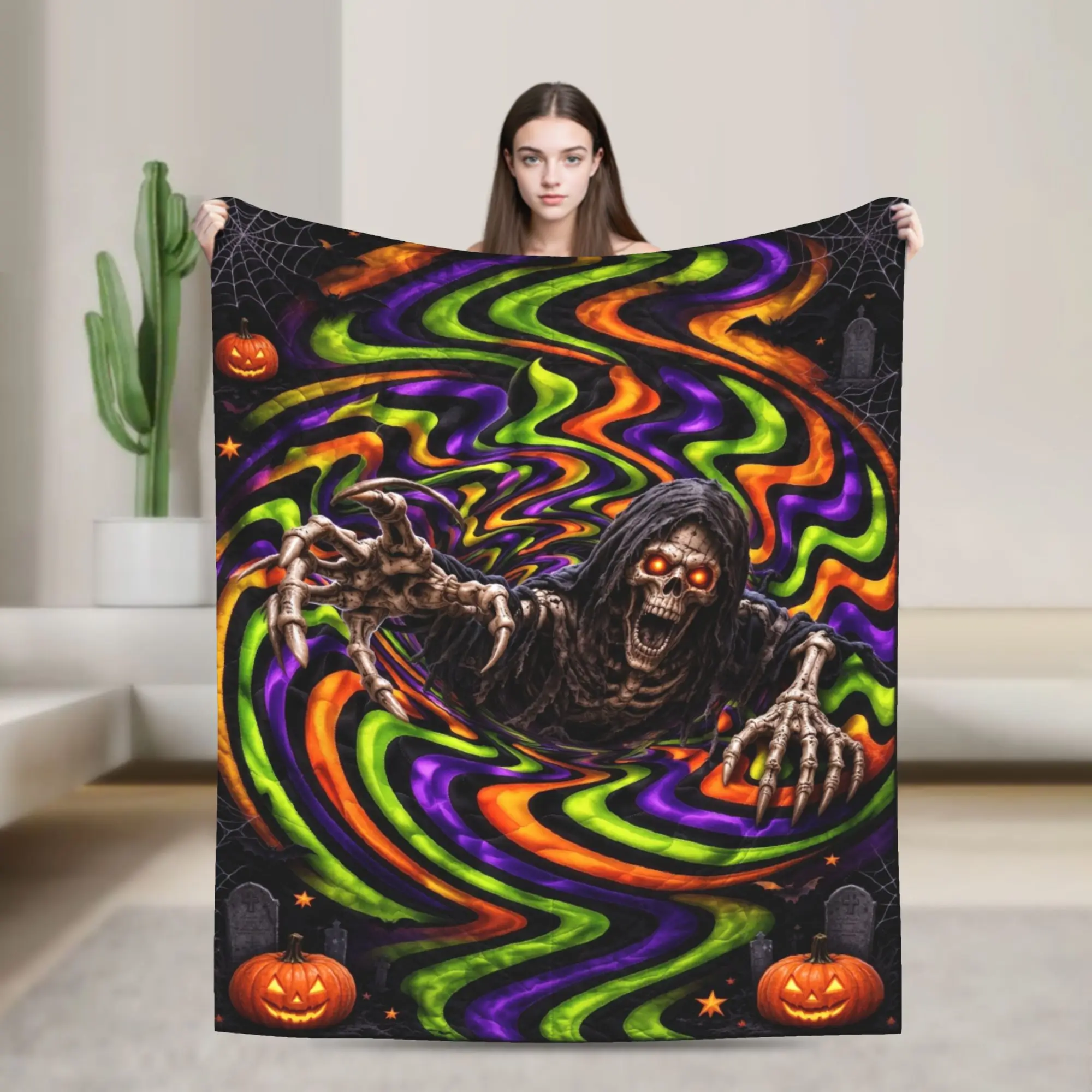 3D Visual Vortex Halloween Blanket Flannel Spooky Ghost Ultra-Soft Throw Blanket for Bedding Couch Bedspread