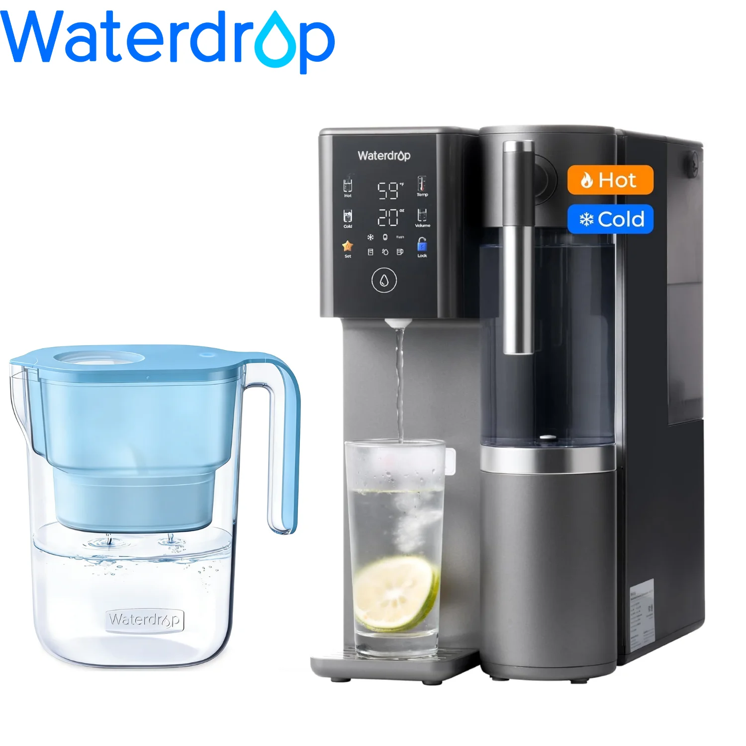 Waterdrop WD-A2 Countertop Reverse Osmosis System, Hot and Cold RO System, Including Water Filter Pitcher with 1 Filter
