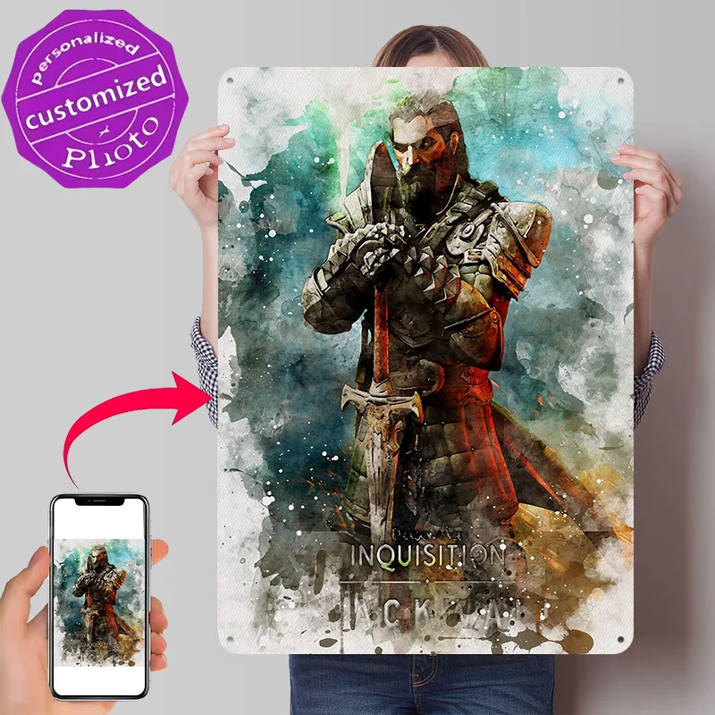 Affiche texturée imprimée en 3D Dragon Age Inquisition, Art mural personnalisé, Plaques métalliques rétro en étain pour décoration de luxe, maison, chambre, homme