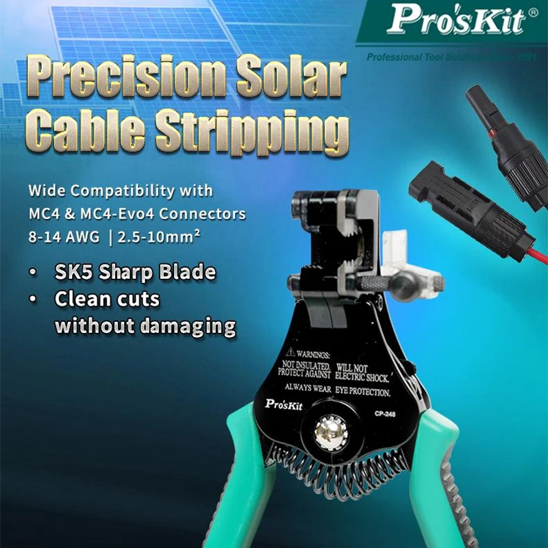 Pro'sKit Solar-Powered Automatic Wire Stripper Wire Stripper, Multi-Function Electrician's Wire and Cable Cutter Tool