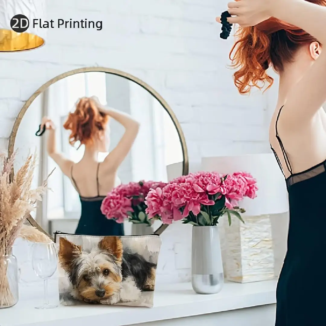 A Cute Yorkshire Terrier Dog Makeup Bag- Multifunctional Zipper Pouch, Jewelry Storage Bag, Perfect Travel Zipper Small Storage