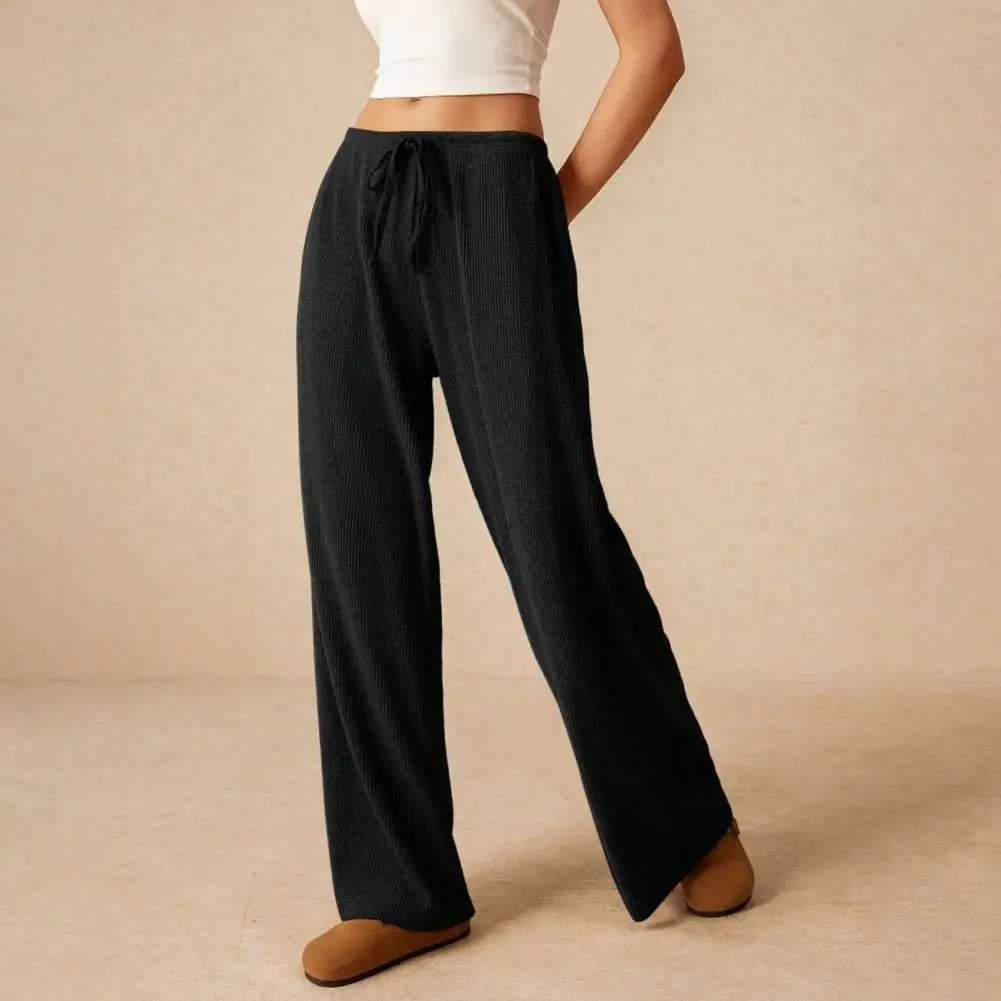 Pantalon à jambes larges pour femme, taille élastique, avec cordon de serrage réglable, coupe ample, couleur unie pour le travail