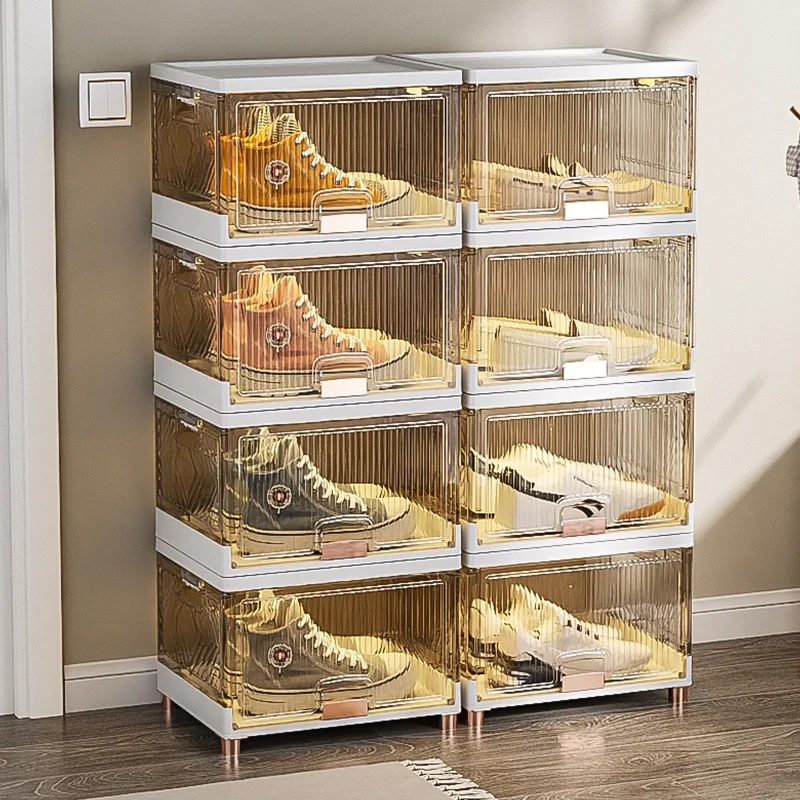 

Household plastic transparent bag storage box, flip shoe storage can be stacked with shoe cabinets