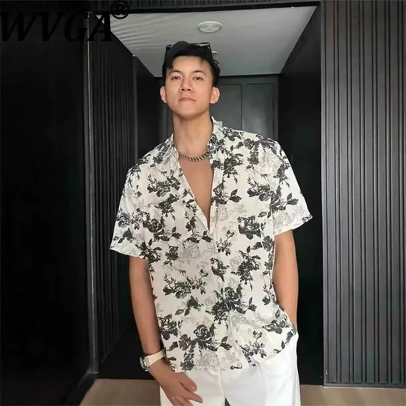

WVGA 2026 Summer New Men Tide Loose Lightweight Breathable Trendy Short Sleeved Tops Niche Chic Casual Printed Shirts Ins W24419