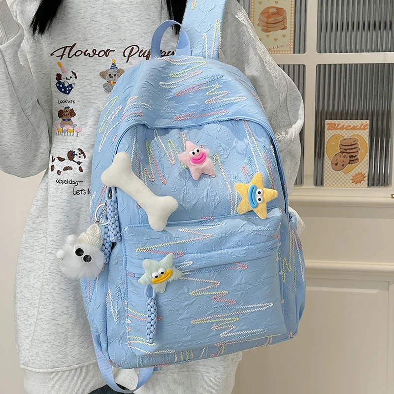 Fashion Women Casual Travel Backpack Solid Color Nylon Cute Girl Shoulder Bags New School Bag for Teenager Girls School Backapck