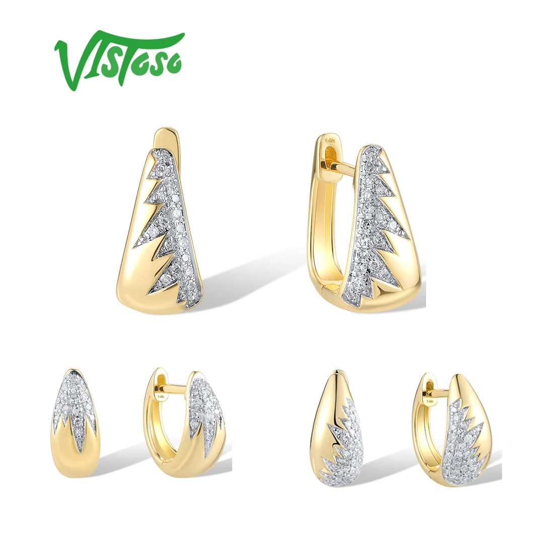 VISTOSO Genuine 14K 585 Yellow Gold Earrings For Women Sparkling Diamonds Wedding Engagement Delicate Gifts Fine Jewelry
