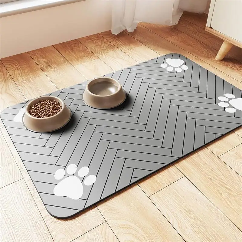 Non-Slip Home Pet Mat For Food And Water Bowl With Waterproof Quick-Dry Rubber Backing Diatomaceous Mud Absorbent Pet Placemat
