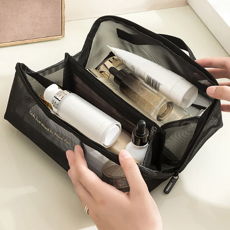 Transparent Cosmetic Bag For Women Large Capacity Mesh Pouch Make Up Case Sundries Organizer Portable Travel Toiletry Kits