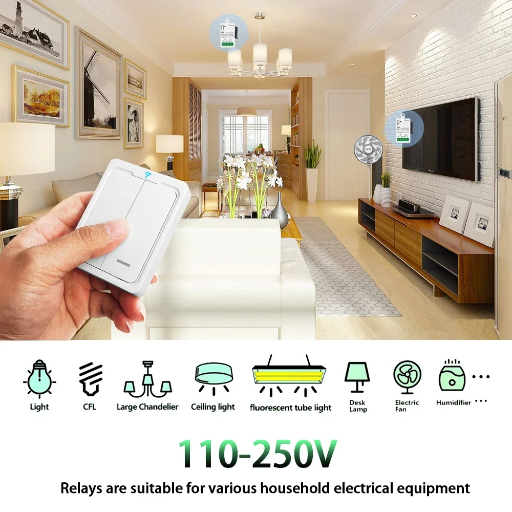 Wireless Remote Control Light Switch RF433 AC110V 220V 10A Relay Mini Module wall panel Transmitter for home Lamp Fan LED tv