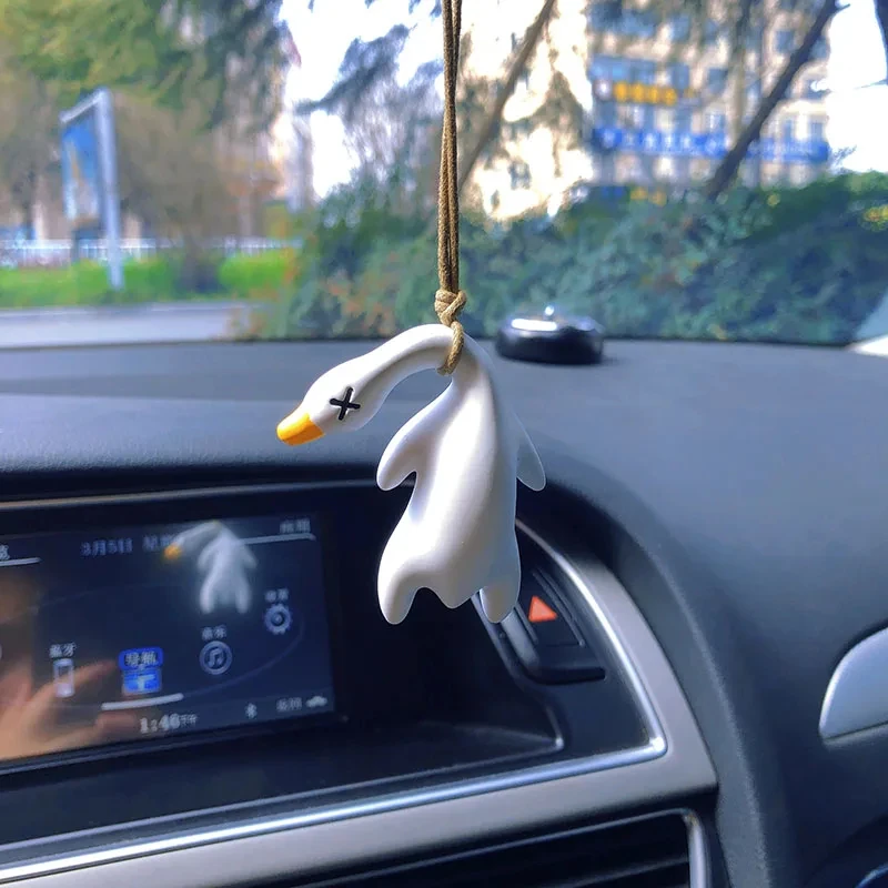 1pc Funny Swing Goose Roasted White Roast Duck Car Pendant Swing Duck Car Hanging Ornament for Car Products Interior Accessories