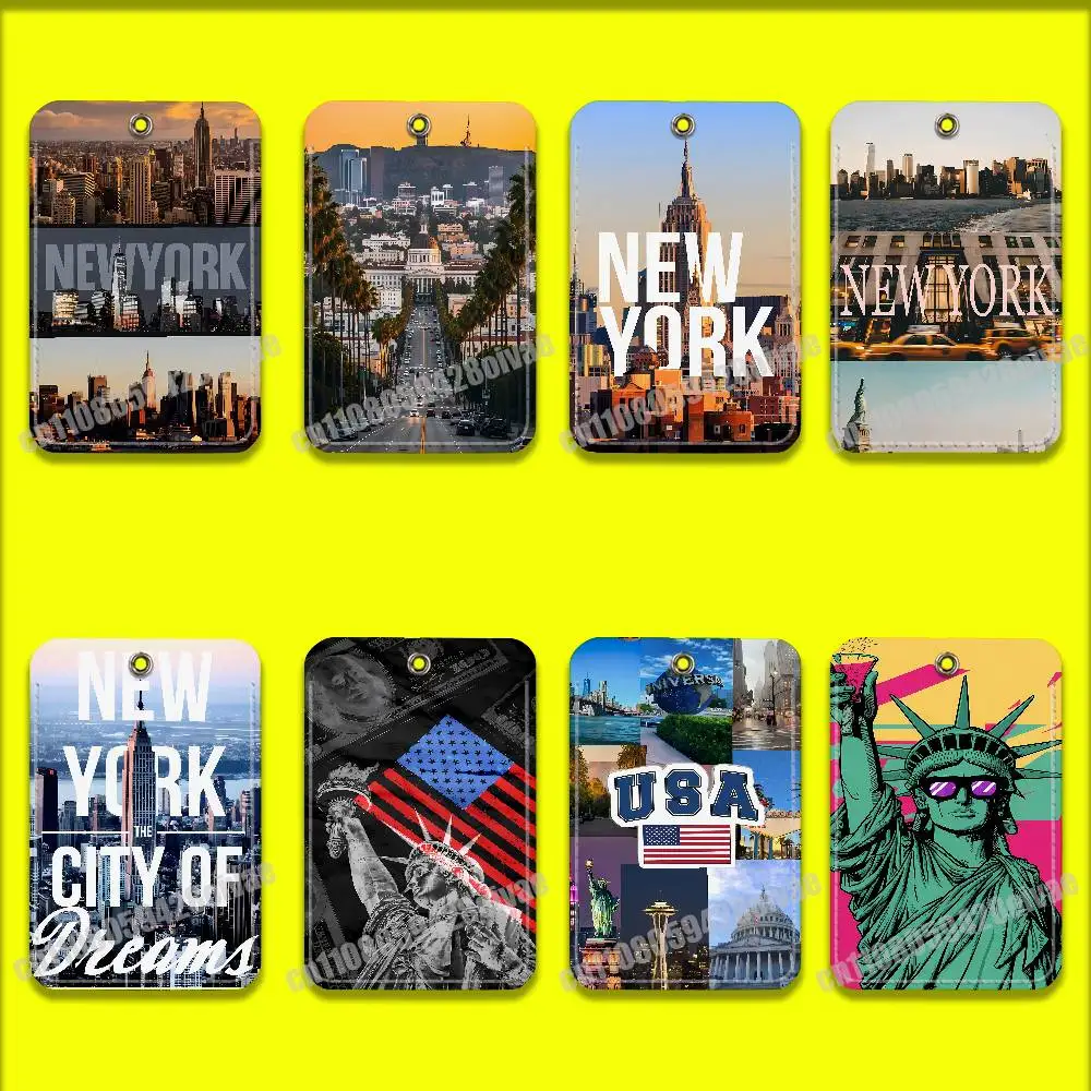 

USA America New York Travel For ID Clips Credit Bank Subway Card Holder Case Storage Bag Adornment Keychain