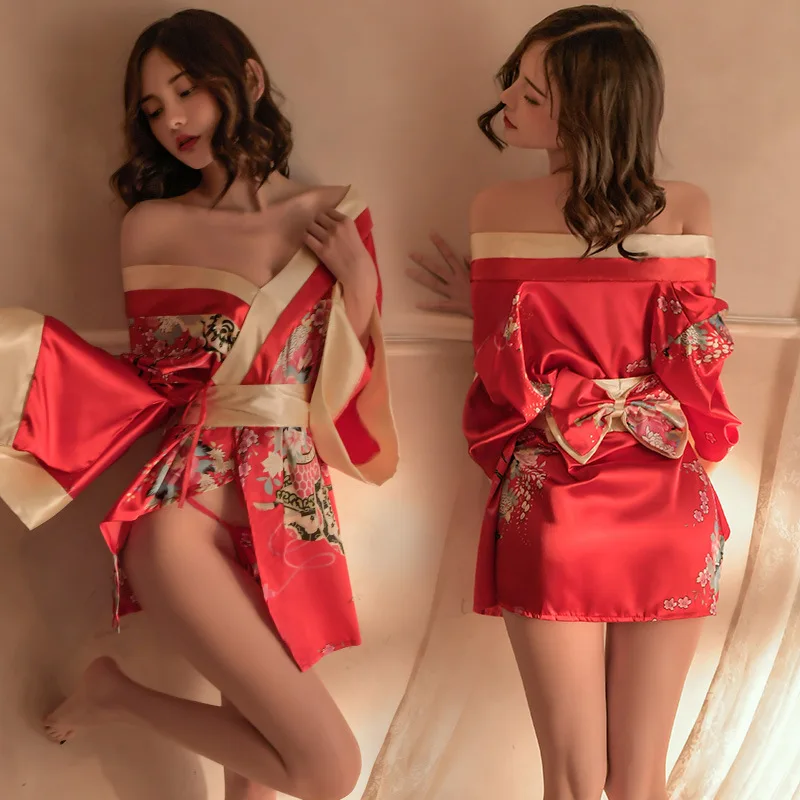 Camisón de satén con lazo para mujer, conjunto de bata de baño de estilo Vintage, Kimono de lujo