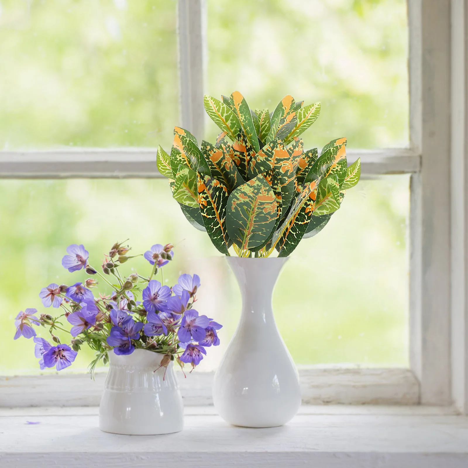 

4pcs Artificial Croton Plants Lifelike Tropical Foliage Set For Home Office Decor Indoor Outdoor Greenery Arrangement Fake