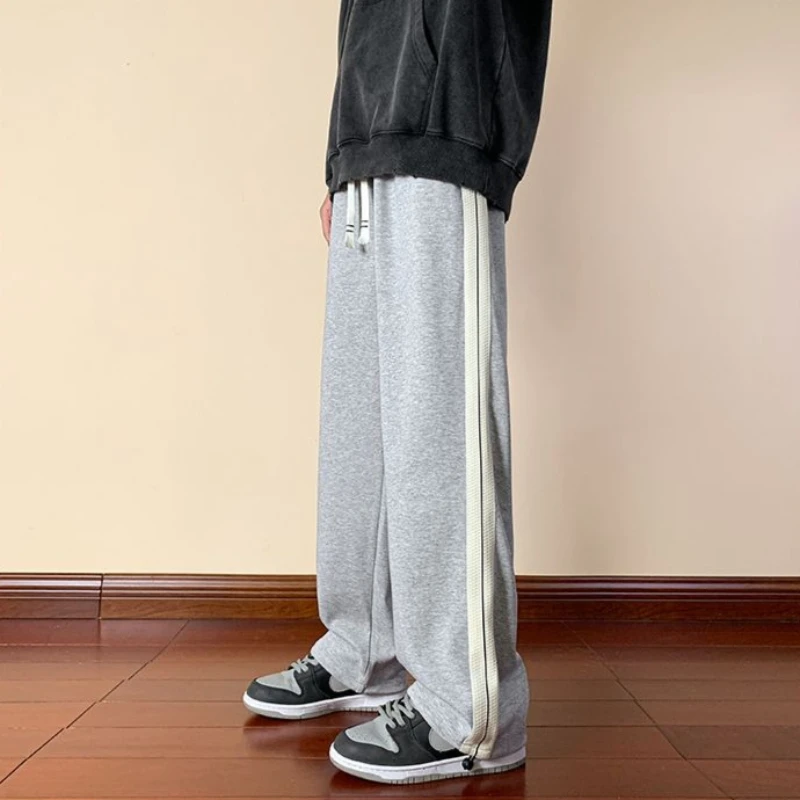 

Мужские джоггеры на шнурке с полосками, универсальные прямые брюки, весна-осень 2026, модный повседневный спортивный стиль