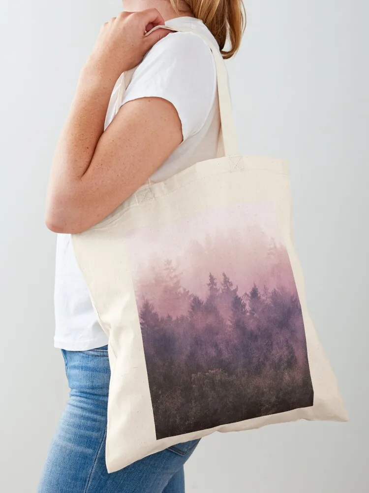 The Heart Of My Heart // Vintage Fuchsia Raspberry Fairytale Forest With Cascadia Trees Covered In Magic Fog Tote Bag