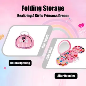 أطفال الجمال ألعاب ماكياج كيت صغيرة قابلة للغسل حقيبة التظاهر اللعب مجموعة ألعاب مستحضرات التجميل مع مرآة غير سامة وآمنة هدايا عيد ميلاد فتاة أفضل 10 مجموعة مكياج للأطفال للمبيعات - No10