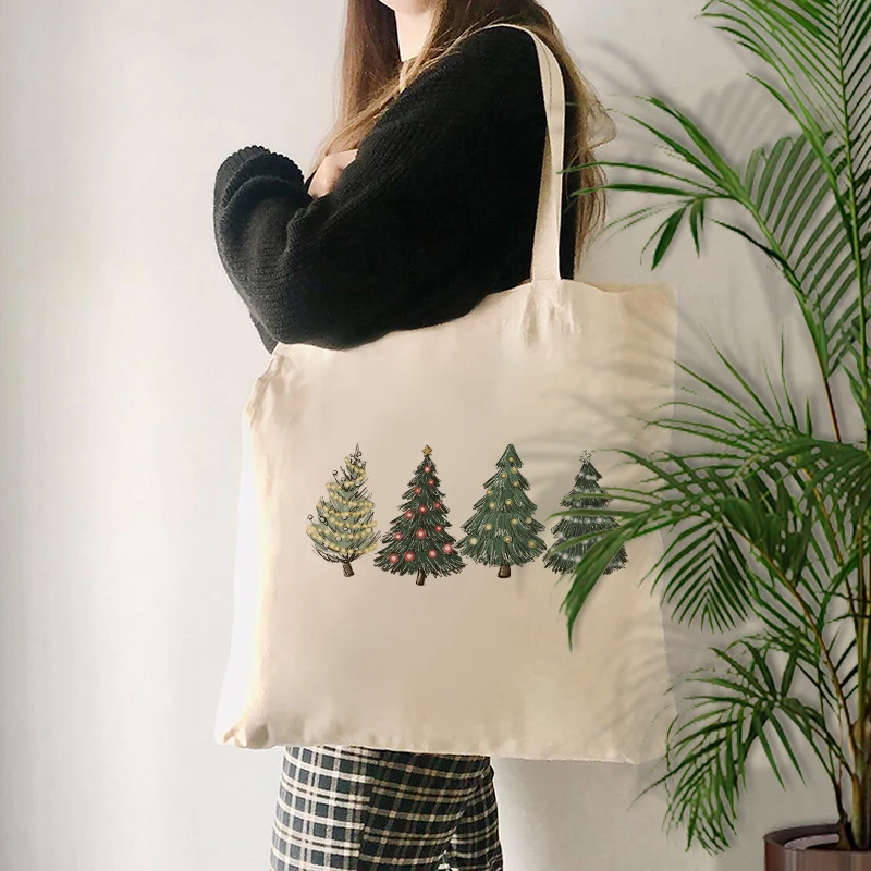 Green Tree Christmas Pattern Tote Bag New Year Party Gift Reusable Shopping Bag Best XMAS Gift Women Shoulder Bag Handbag