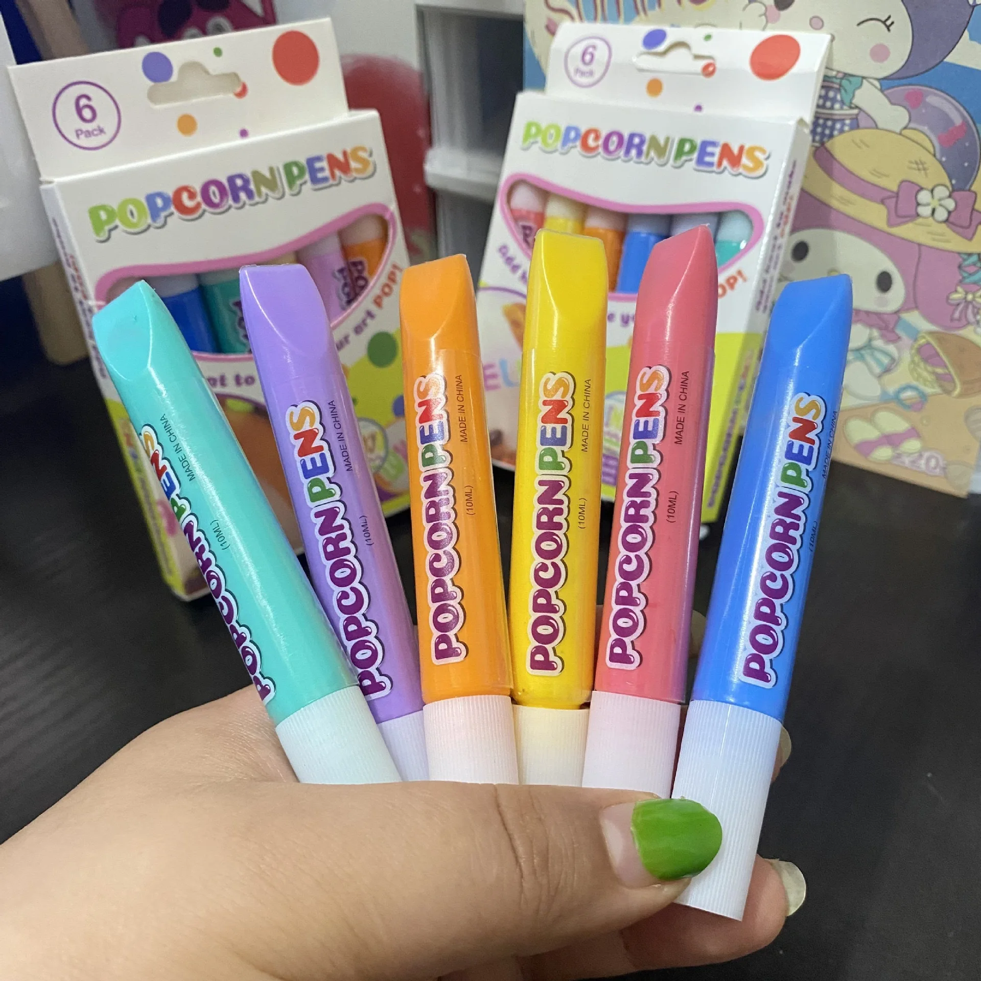 6 Colors Popcorn Pens, Heat Activated 3D Puffy Bubble Paint Markers, DIY Art Drawing Pens for Kids Craft Supplies