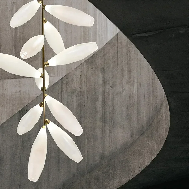 

Nordic Tree Branch Staircase Chandelier Modern Frosted White Glass pendant light living room kitchen room hotel bedroom G9 lamp