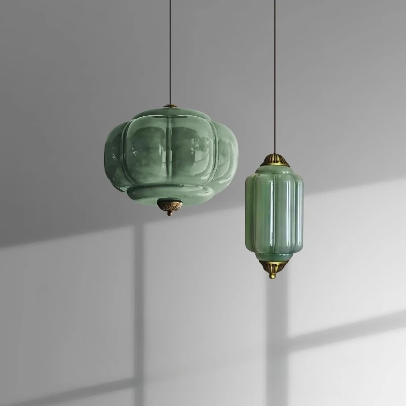 

Bedroom bedside small chandelier, high-end retro, green glass entrance, aisle hanging line tea room corridor