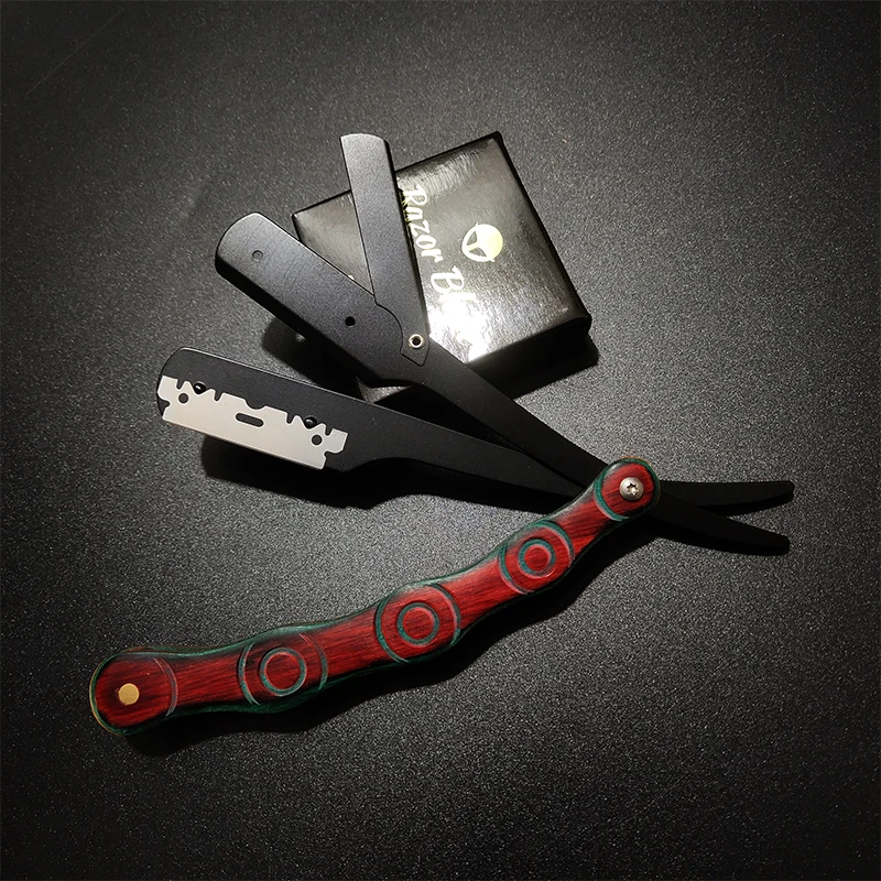 Деревянные лезвия для парикмахера из нержавеющей стали с прямыми краями, складной нож для бритья, инструмент для чистки волос и бороды