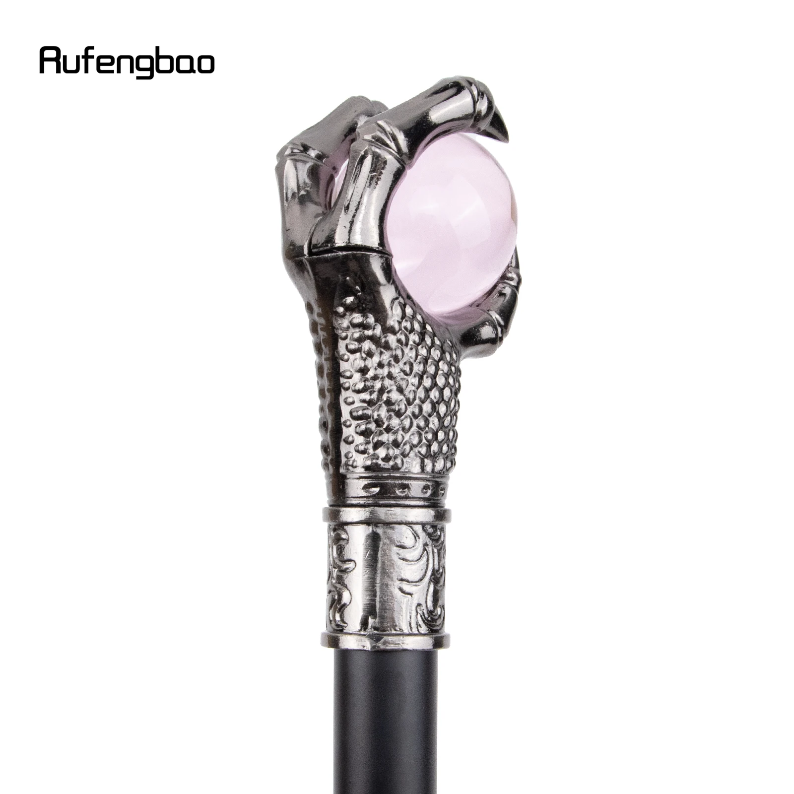 Dragon Claw Grasp Pink Glass Ball Silver Walking Stick with Hidden Plate Self Defense Fashion Cane Cosplay Crosier Stick 93cm