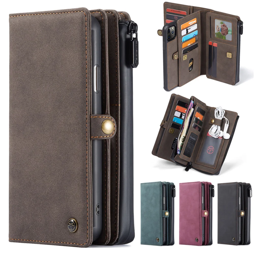 

For Apple iPhone 11 Pro Max Vintage CaseMe Magnetic Detachable Cover Wallet Leather Case Card Pockets