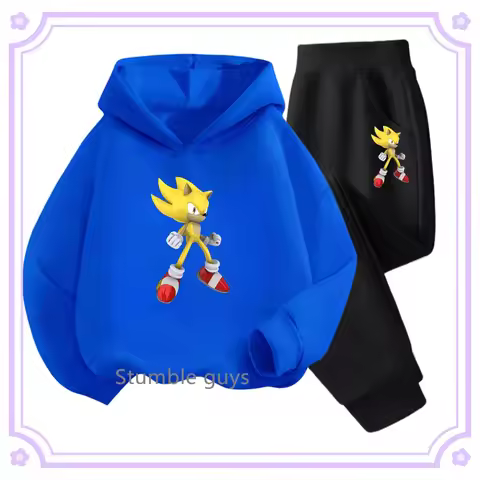 New Trend Hoodie Sonic Hedgehog New Kawaii Kids Top + Pants Fashion Sports Street Casual Suit Sonic Hedgehog Printed Boy