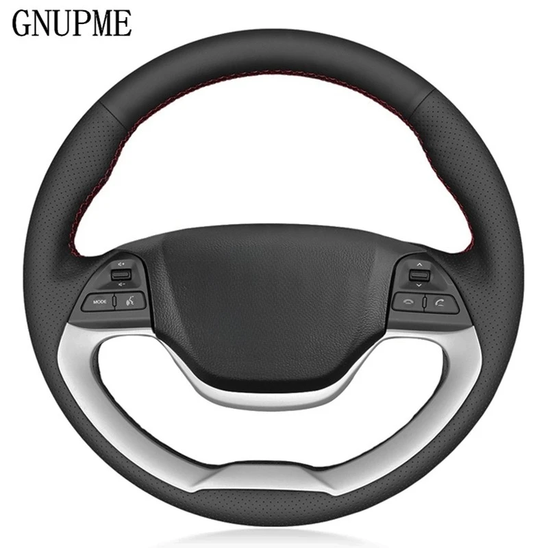 DIY Hand-stitched Black Artificial Leather Car Steering Wheel Cover for Kia Picanto 2012-2015 Morning 2011-2016