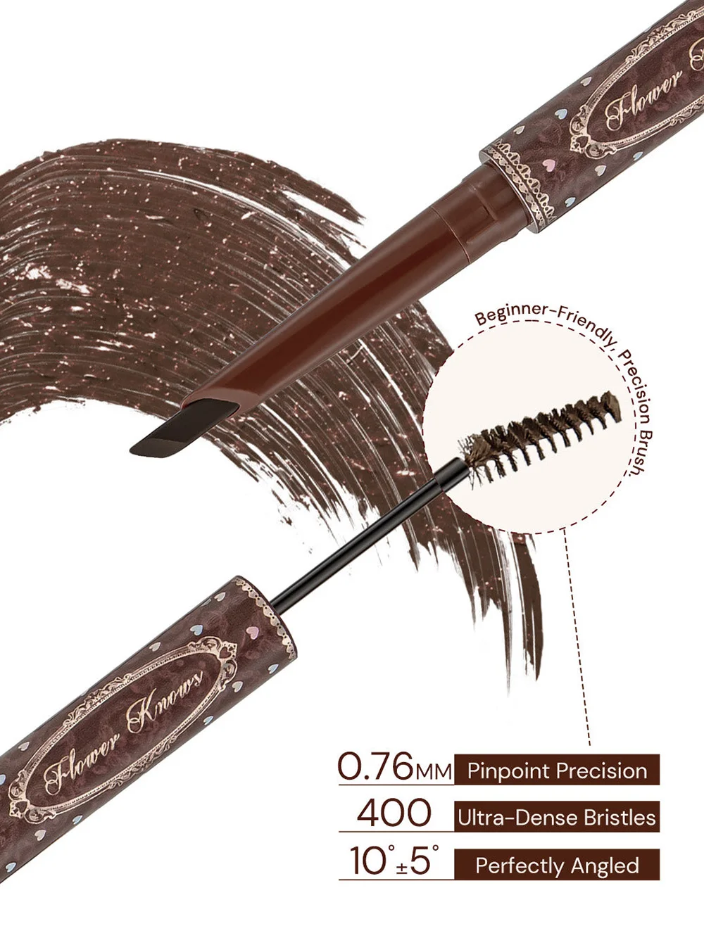 Flower Knows Sweetie Bear Gel e matita per sopracciglia a doppia estremità Strumento per trucco per sopracciglia resistente al sudore, a lunga durata, impermeabile, a prova di sbavature