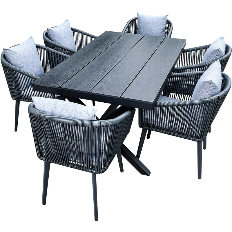 

Nordic braided rope tables and chairs courtyard garden yard aluminum alloy table open-air durable