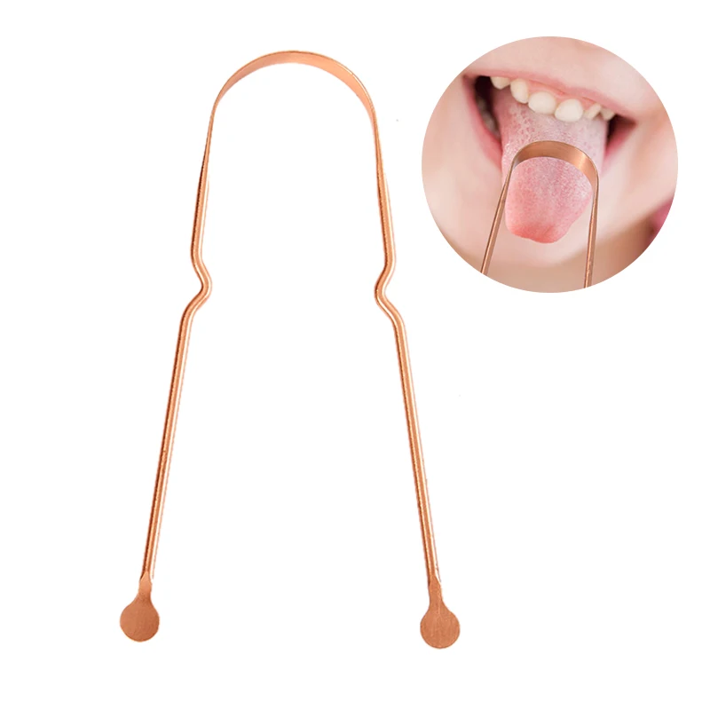 NEW 1Pc Simple Copper Tongue Scraper Cleaner Fresh Breath Dental Cleaning Health Oral Care Hygiene Tools